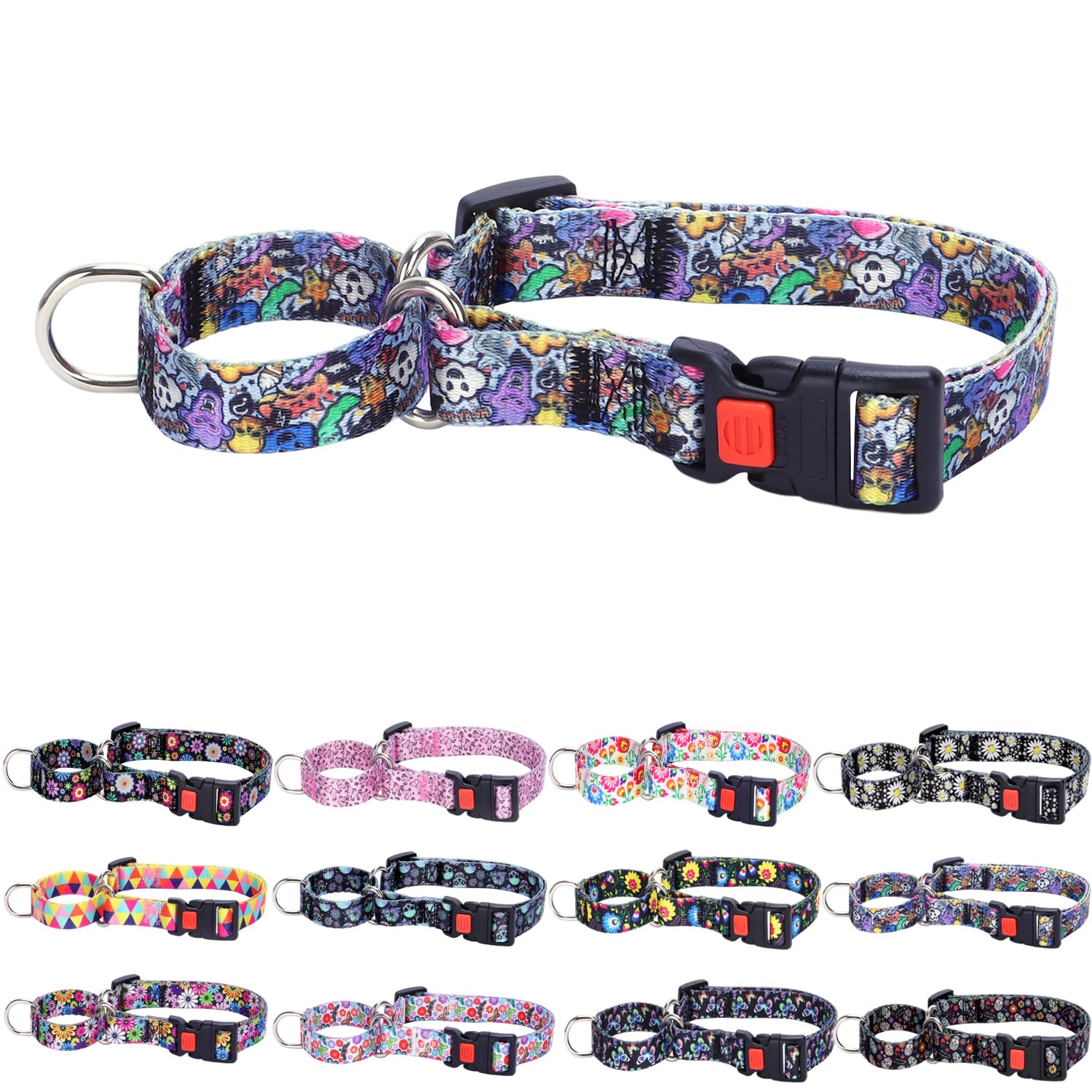 Halloween Demons Martingale Collar for Small Medium Large Dogs?Adjustable Nylon Heavy Duty Dog Collar?Walking Training Boy and Girl Dogs L