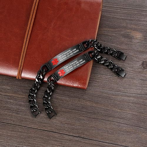 Miniatura 3 de LanM Pulseras de alerta médica para hombres y mujeres, grabado gratis, acero inoxidable, 7.9-8.7 pulgadas