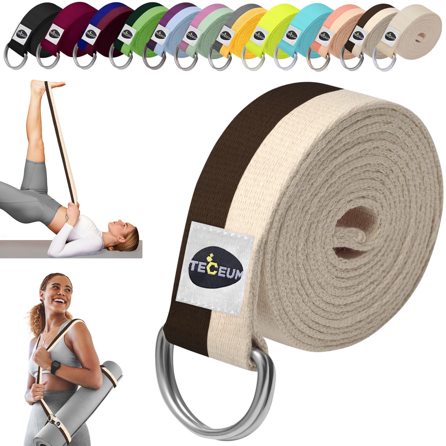 TECEUM Alça De Yoga E Alça Para Tapete – 2 Em 1 – Algodão – 1,8 M, 2,4 M E 3 M (Mais De