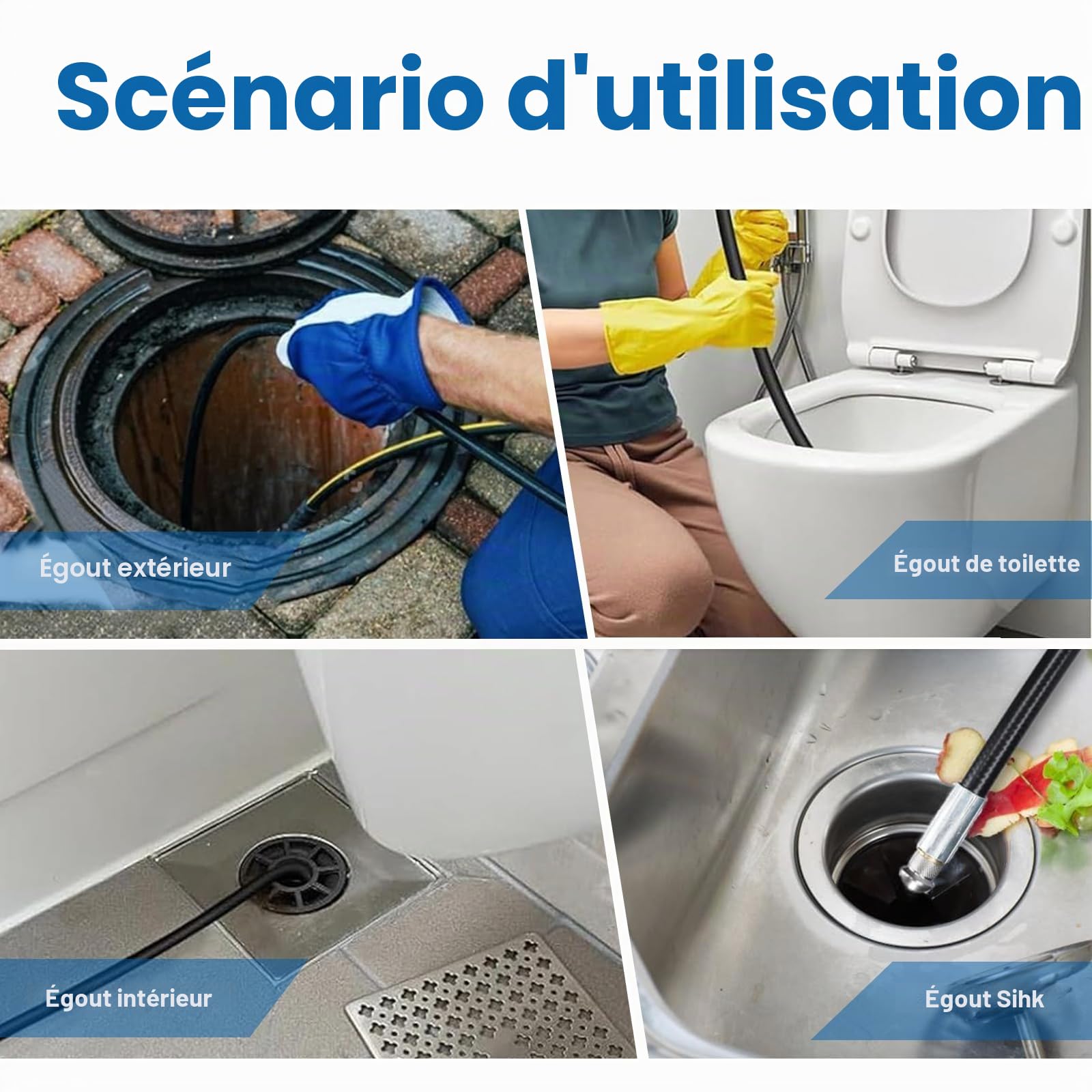 30M Tuyau Déboucheur Canalisation Kit, compatible avec Kärcher k2-k7, Bosch, 400 Bar/5800PSI, Déboucheur Canalisation Haute Pression, Tuyau de Nettoyage Pression, avec Buses et Adaptateurs