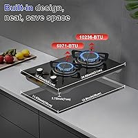 Vista 2 de Estufa de gas de 12 pulgadas, 2 quemadores de propano integrada, estufa de interior adecuada para combustible dual GLP/NG, estufa de gas de vidrio