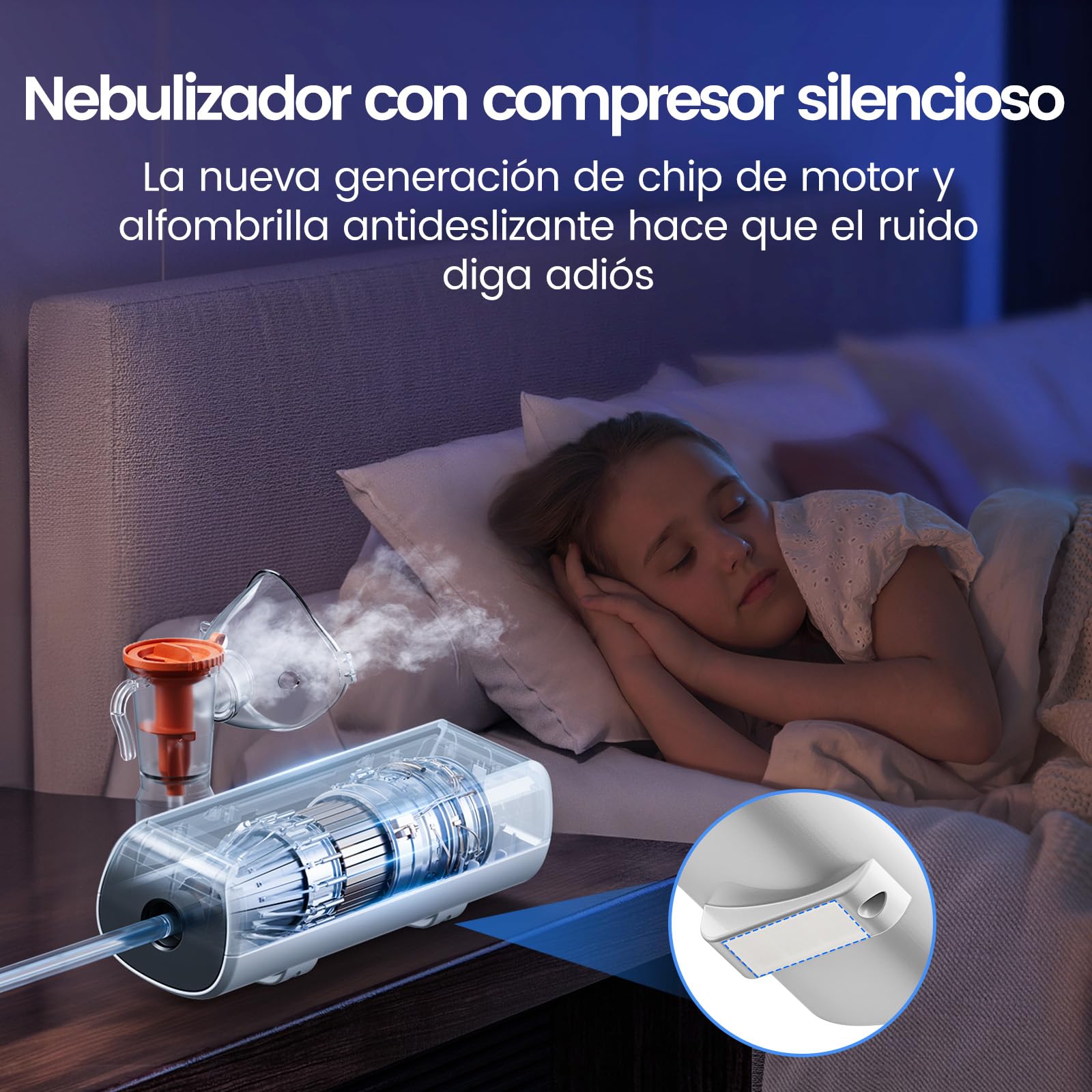 Nebulizador Bebe para Adultos y Niños, LED Inteligente con Temporizador Inhalador Compresión Ajustable Atomización Silencioso Compacto para Tos, Resfriado, Asma