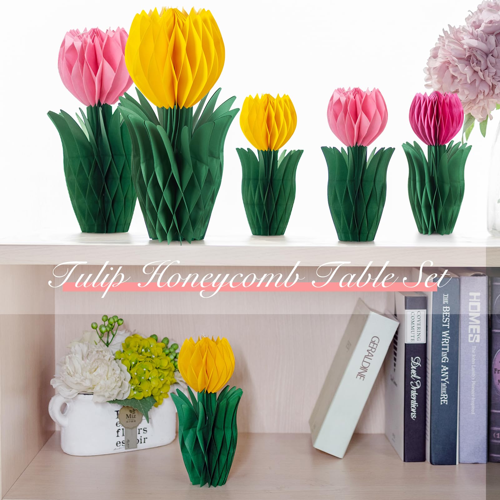 SUNBEAUTY 8 PCS Flower Honeycomb Decoration Pink Orange Tulip Mother Day Decorations Spring Decor Tulips Table Centerpieces for Home Office - Image 3