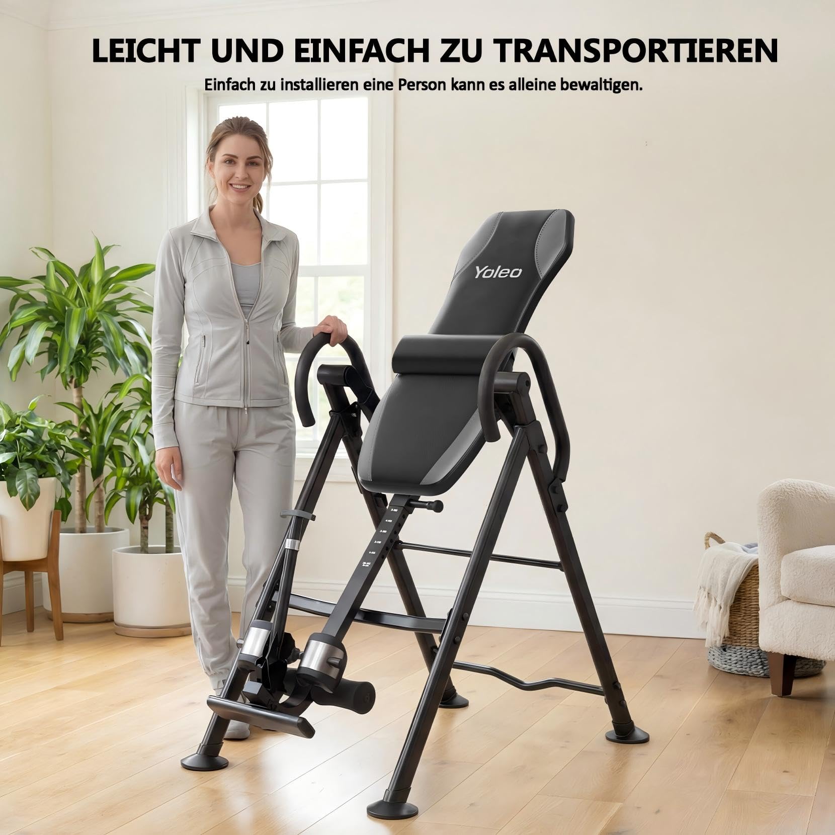 YOLEO Verstellbarer Inversionsbank Faltbarer Schwerkraftrainer Für Die Therapie Zur Linderung Von Rücken/Nackenschmerzen 300 lbs