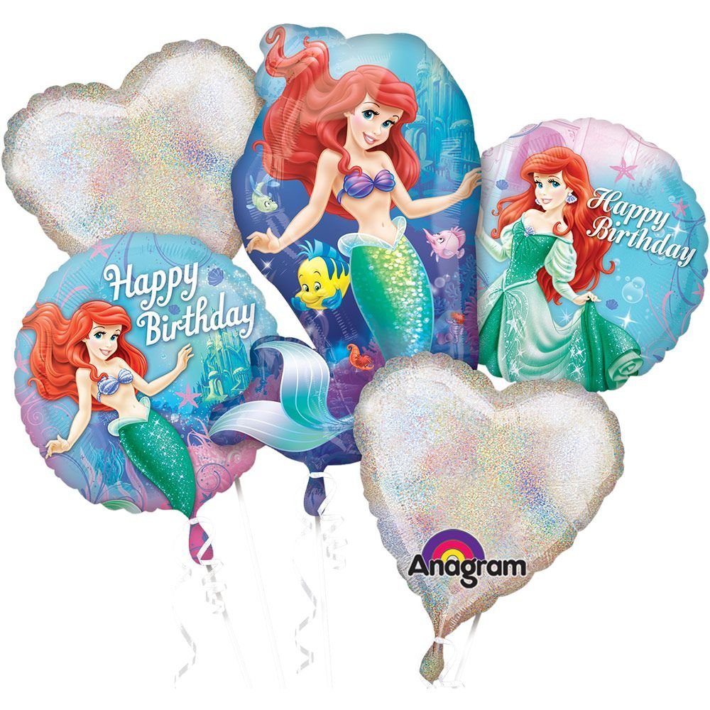 Little Mermaid Balloons - Ariel Balloon Bouquet - 5 Balloons