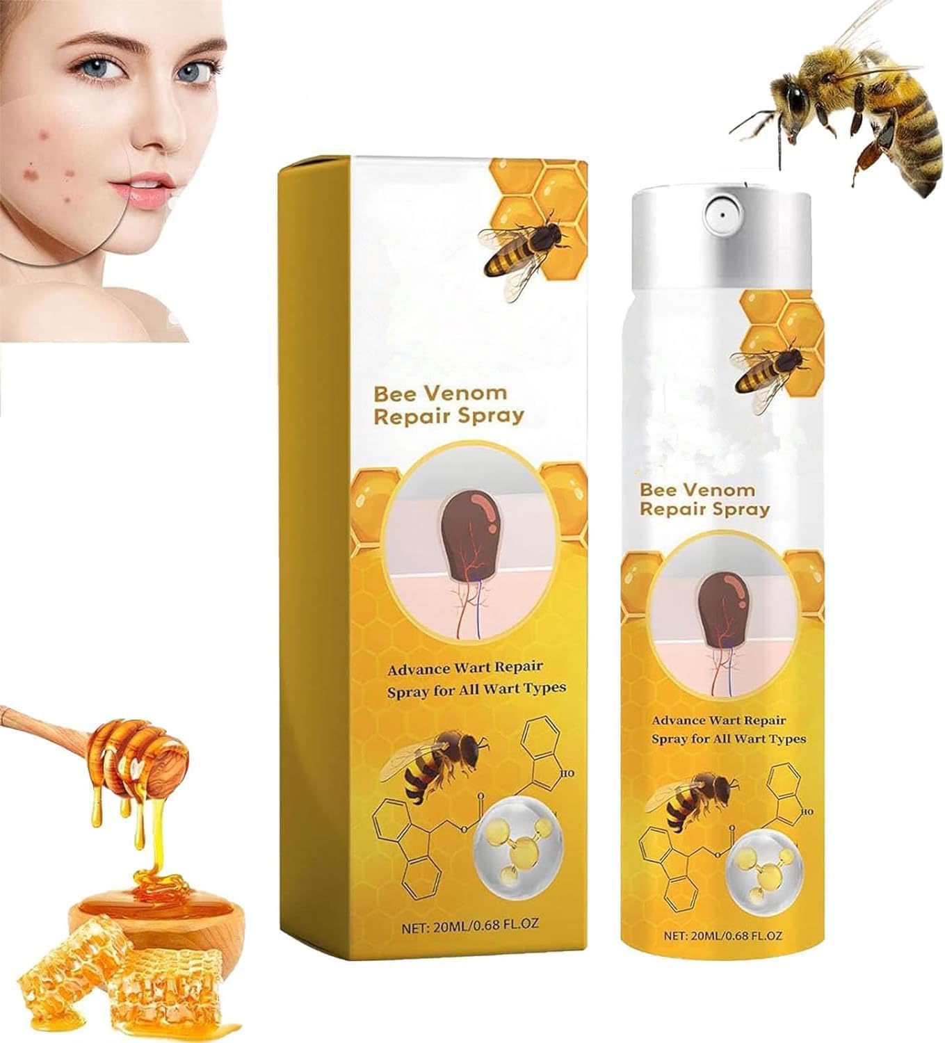 Tagrecede Spray Veleno D'api,Tagrecede Spray per il trattamento del veleno d'api, 20ml Tag Recede Bee Venom,Veleno d'api e tag spray per tutti i tipi di pelle (1pcs)