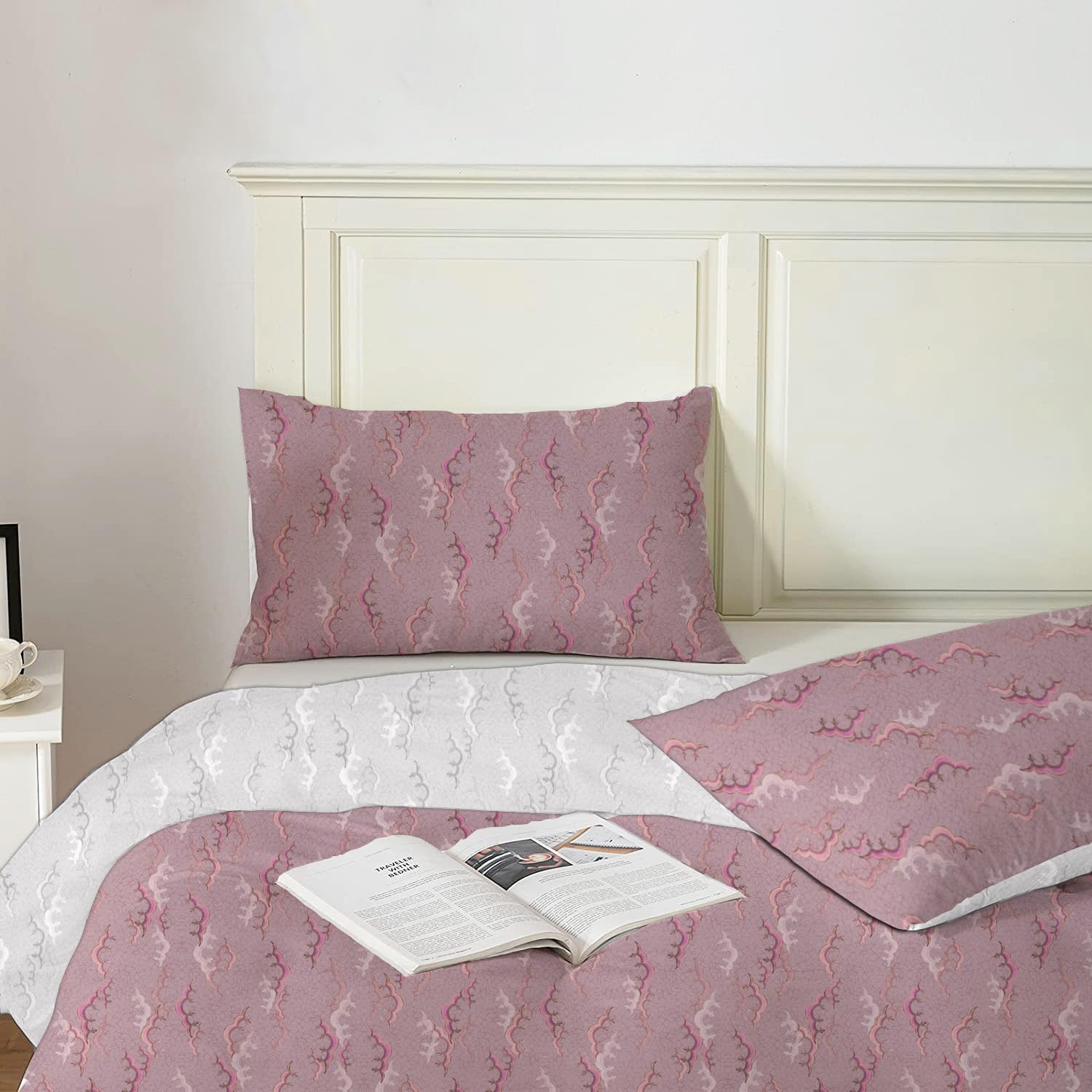 Housse De Couette 240x260cm + 2 Taies D'oreiller 65x65cm - Motif Pivoine Vintage - Microfibre Douce - Fermeture éclair Et Attaches - 13