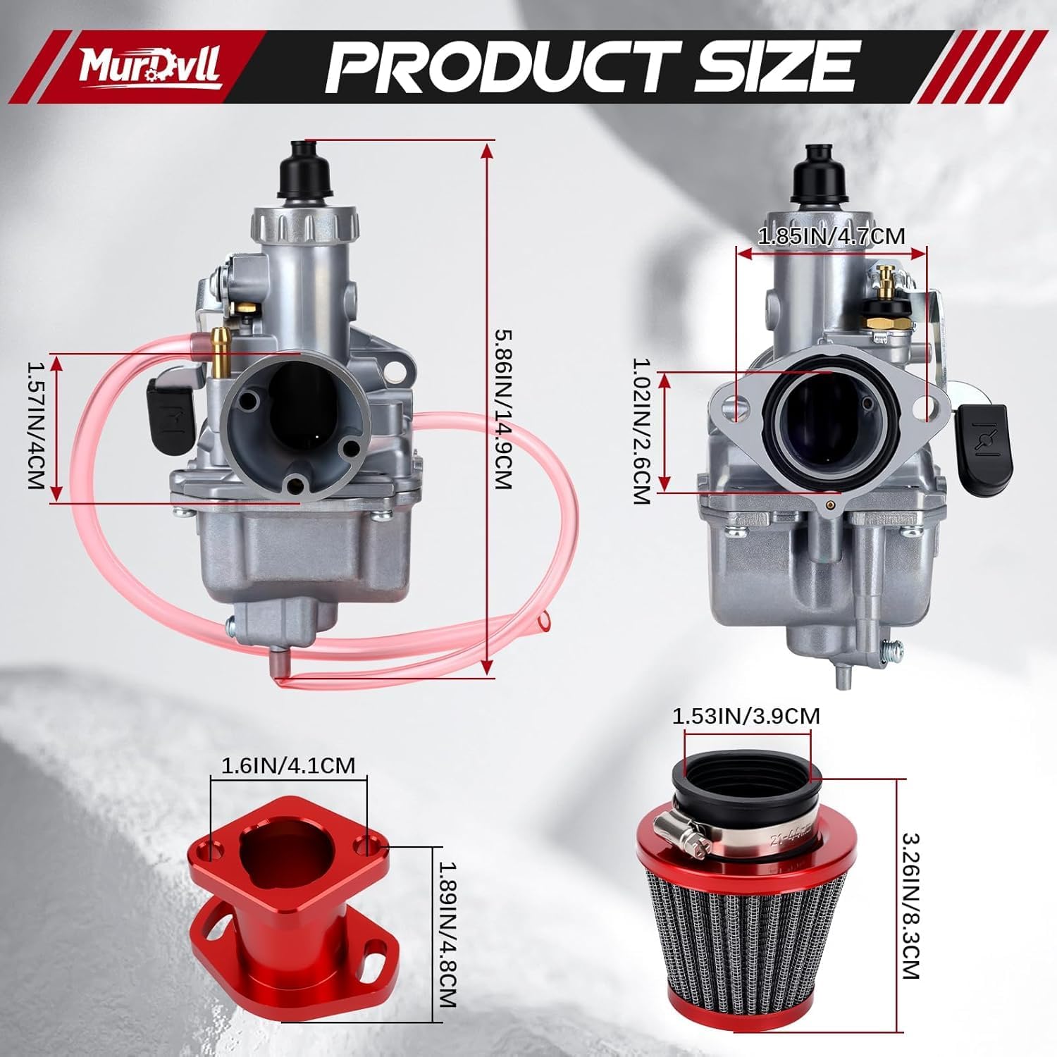 26mm VM22 Carburetor Kit for Predator 212cc 196cc 224cc Coleman CT200U BT200X KT196 Mini Bike Go Kart 6.5HP GX160 GX200 Clone Engine(red)