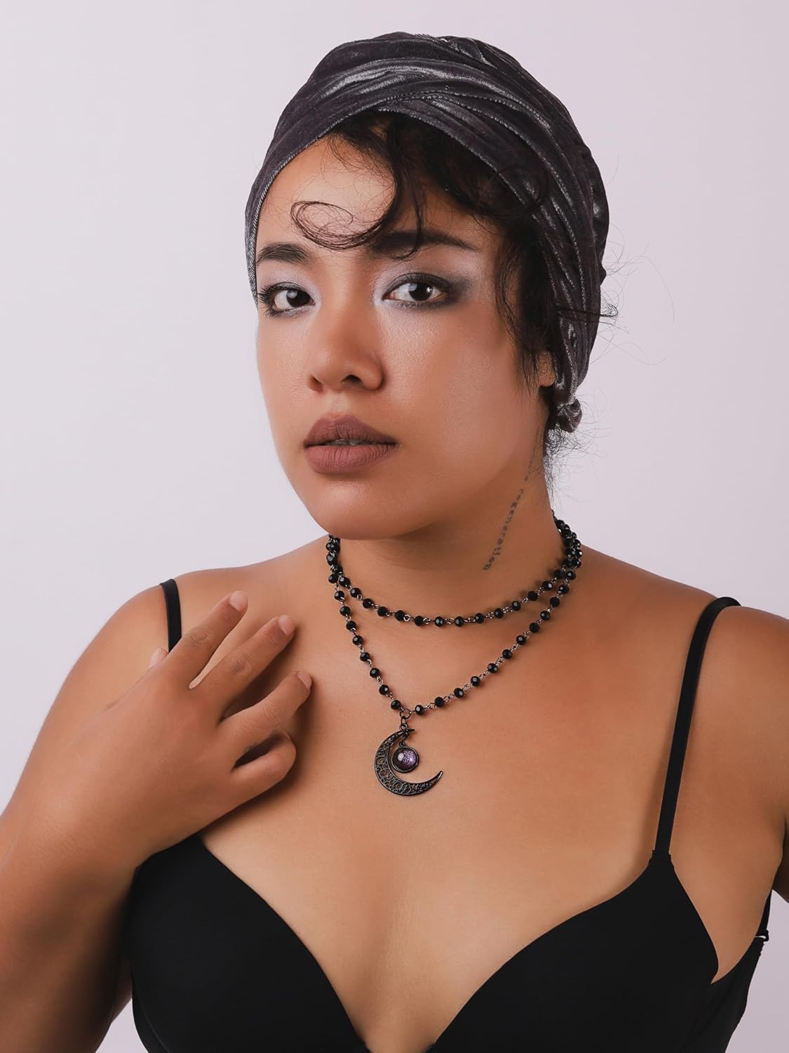 Sacina Layered Black Crescent Moon Choker, Moon Necklace, Black Bead Necklace, Gothic Necklace, Emo Necklace, Gothic Jewelry, Christmas Jewelry Gift for Women - Image 4