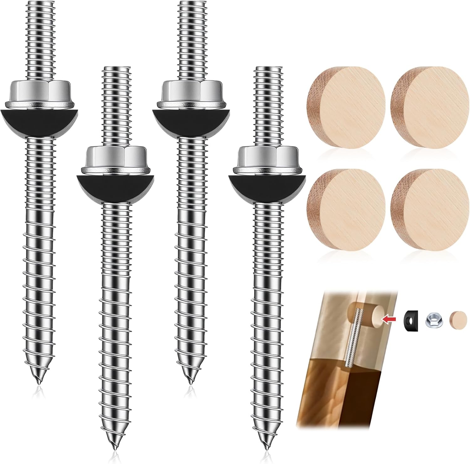 Shimeyao 8 Set Stair Handrail Bolt Kits Rails Fitting Fastener Easy Installation for Residential and Commercial Installation, Connect Handrails to Staircase Fittings and Newels