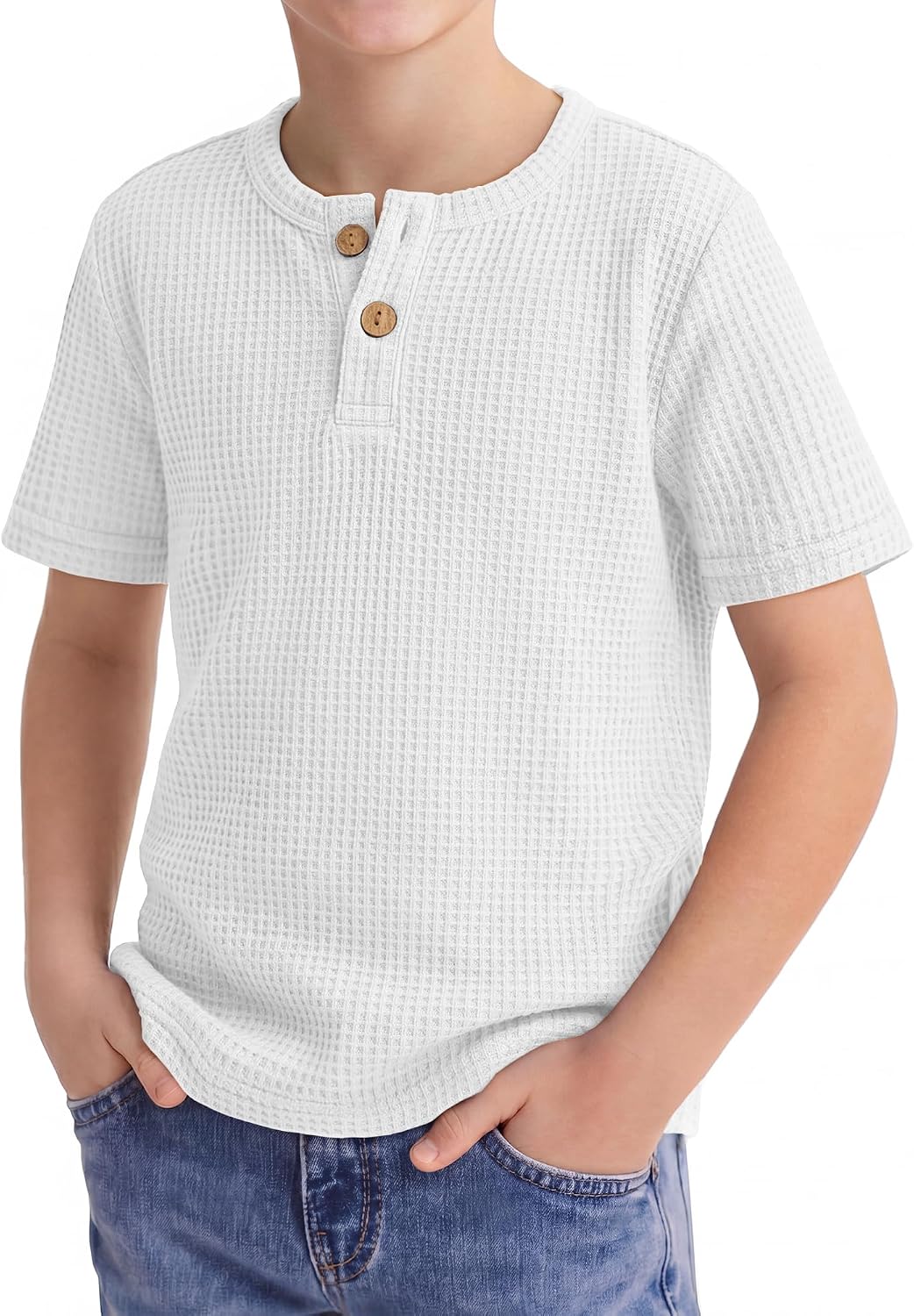 Halfchet Boys Short Sleeve Shirt Henley Waffle Summer T-Shirts Casual Button Front Tops Basic Tees 5-14 Years for School