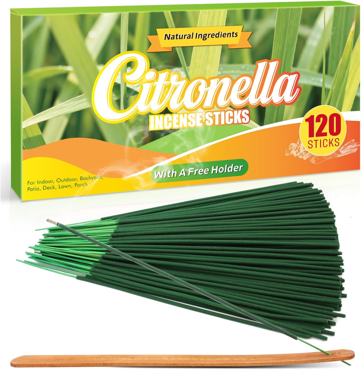 SCENTORINI Citronella Incense Sticks, 120 PCS Lemongrass Incense Sticks for Home, Outdoor, Garden, Patio Camping, Pool Side, Porches, Courtyards, Farms