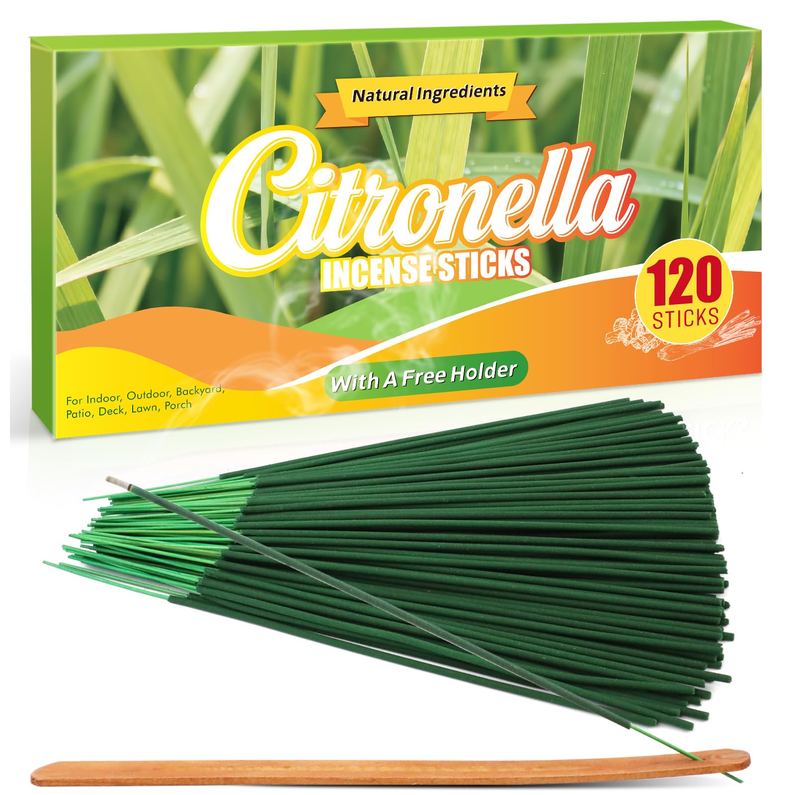 SCENTORINI Bâtons d'Encens Naturelle Citronnelle Extérieur Jardin Balcon Terrasse 120 pcs