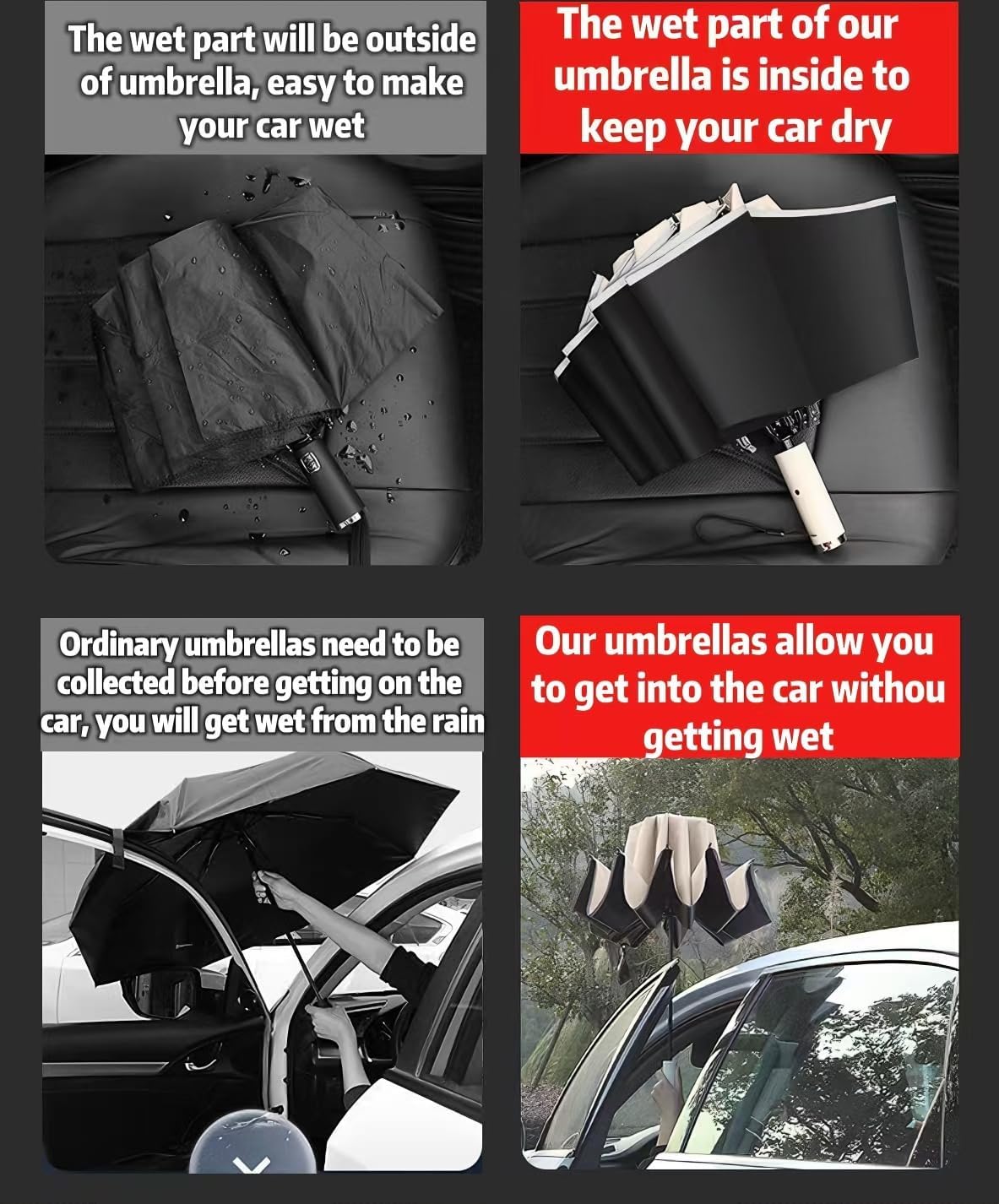 Rainproof Sunshade with Reflective Halo and LED Road Light at Night to Protect You and Your Family, UPF50+, Reverse Folding Umbrella, Automatic Opening and Closing Umbrella (Off-White)