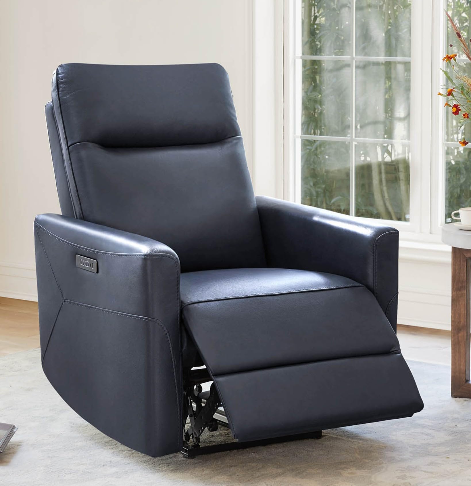 Modern Leather Recliner Blue CHITA Genuine Leather Power Recliner