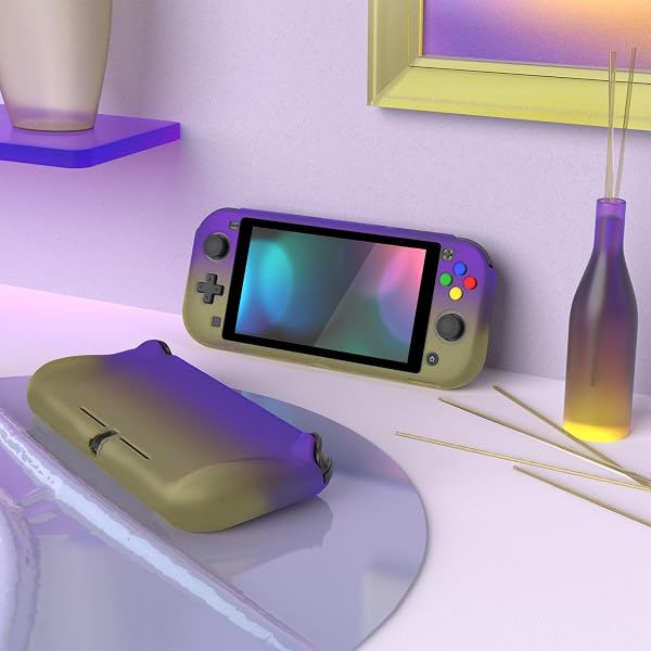 PlayVital Case for Switch Lite Cover Joycon, Protective Accessory for Nintendo Switch Lite with Joystick Cap & Screen Protector & ZealProtect Buttons Purple Yellow Translucent Gradient - 3