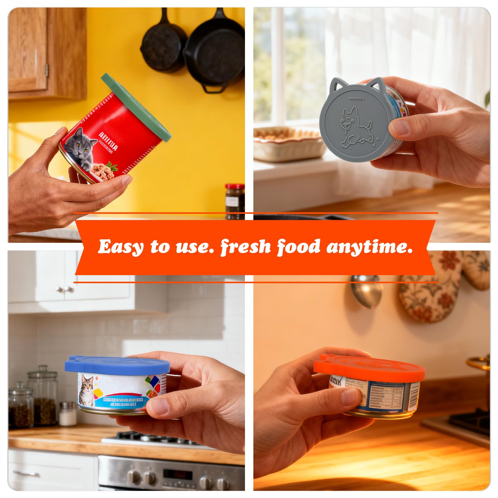 VAYRMEU 4 Pack Pet Food Can Cover Silicone Food Can Lids,Universal BPA Free, One Fit Most Standard Size Food Cans - 2