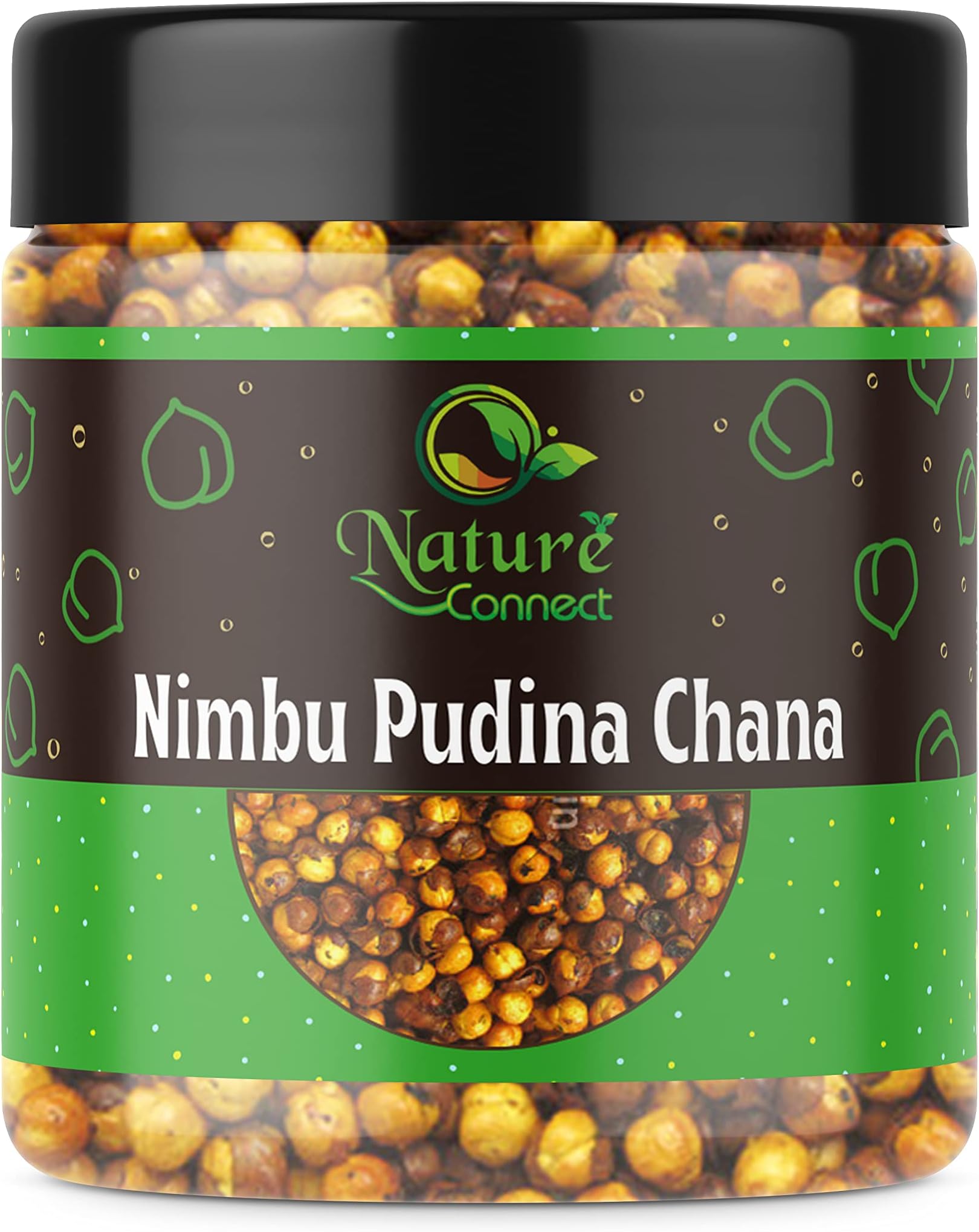 Nature Connect Roasted Nimbu Pudina Masala Chana 200 gm Nimbu Pudina Chana Gluten Free, Vegan Snack Spicy Namkeen [Jar Pack]