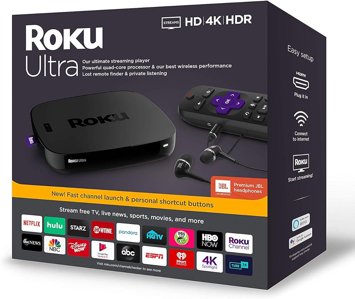 Roku 4670RW Ultra 4K HDR w/Premium JBL Headphones Streaming Media Player : Electronics