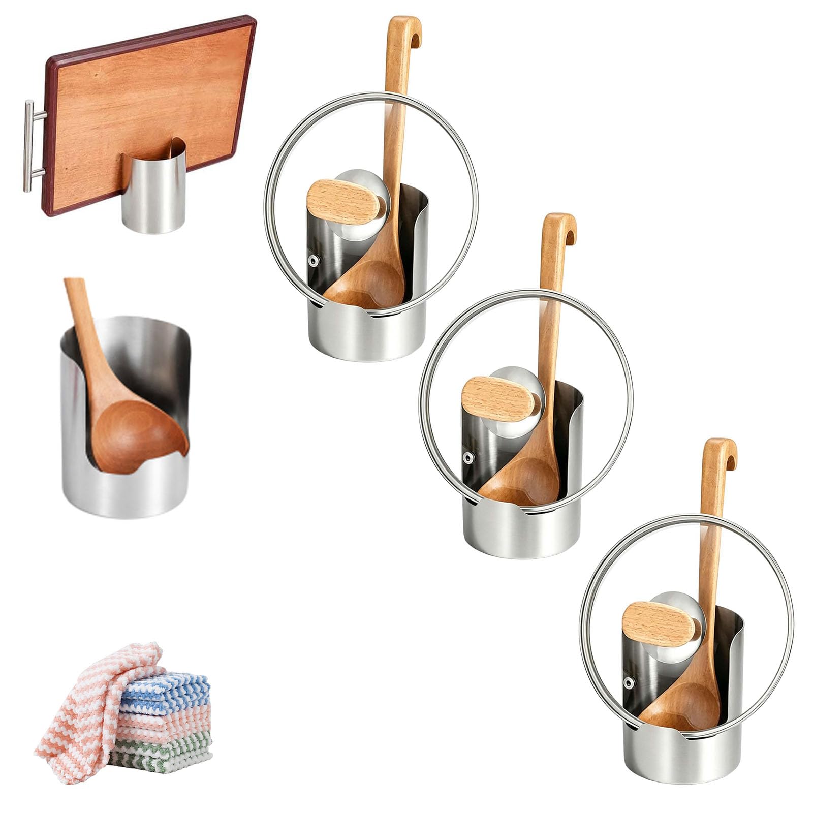 Portautensili da cucina multifunzione, in acciaio inox ispessito, organizer per cucchiai, spatole, coperchi per pentole, taglieri, scaffale verticale salvaspazio per utensili da cucina (3)