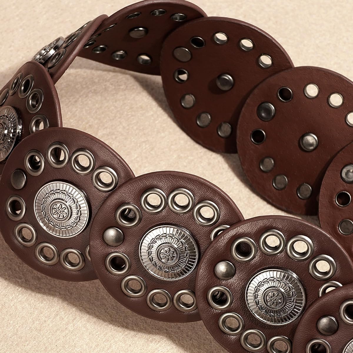 Women Western Disc Belt Boho Disk Concho Leather Belts Adjustable Knot Tie Waist Belts for Dresses - Image 4