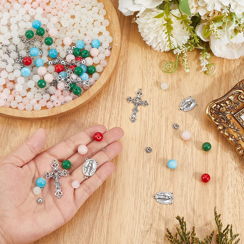 SUNNYCLUE 1 caja de 776 piezas, Kit de 4 juegos para Hacer Rosarios, Dijes para Crucifijo, Dijes para Candelabros, Eslabones de Piedra, Cuentas para Bisutería, Suministros para Collares, Pulseras Y Fe