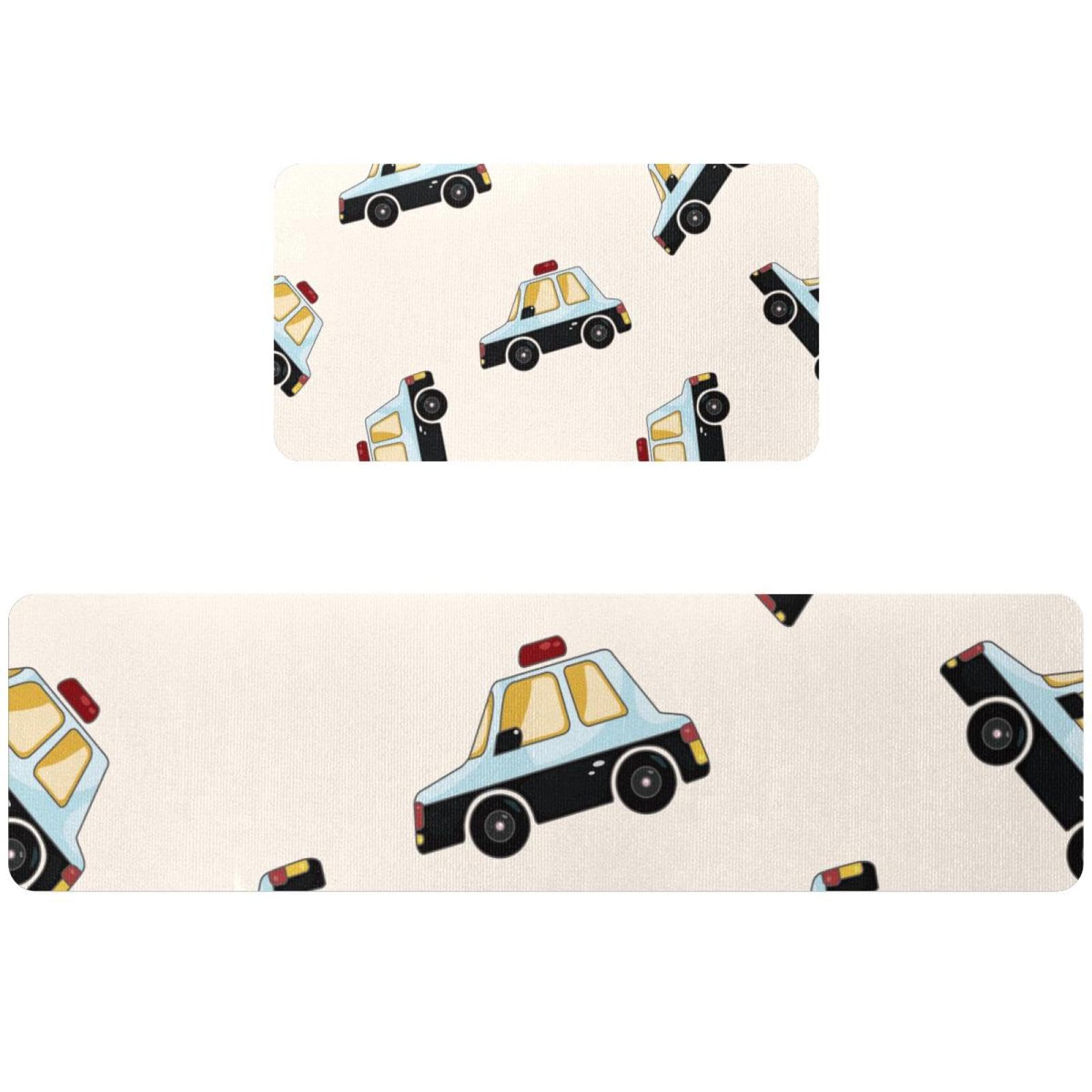 Alfombrillas de cocina absorbentes y lavables con diseño de taxi animado (paquete de 2)