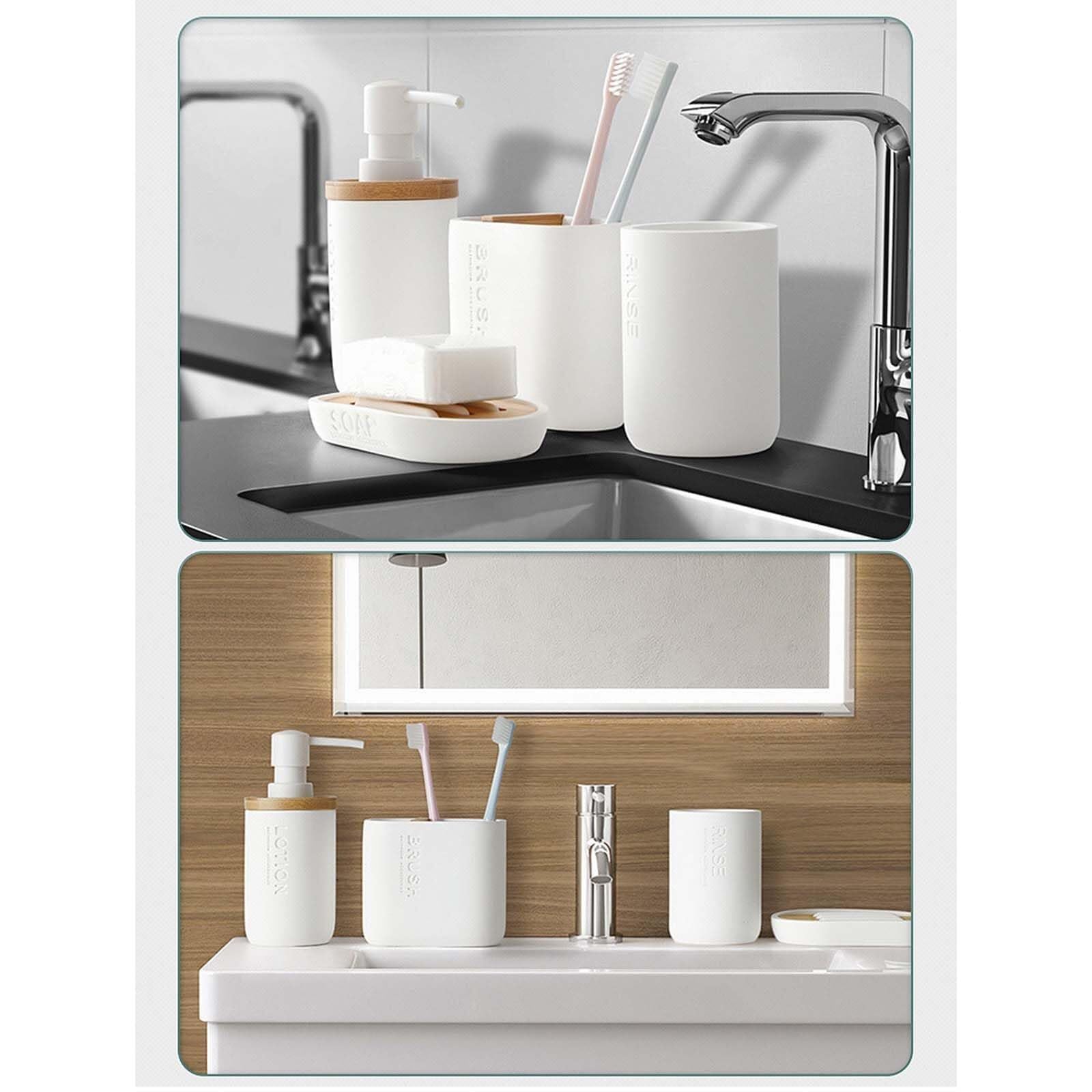Set di accessori per il bagno Set di dispenser sapone, accessori for il bagno, 4 pezzi, elegante bicchiere for spazzolino da denti in ceramica Arredamento per gli affittuari(White)