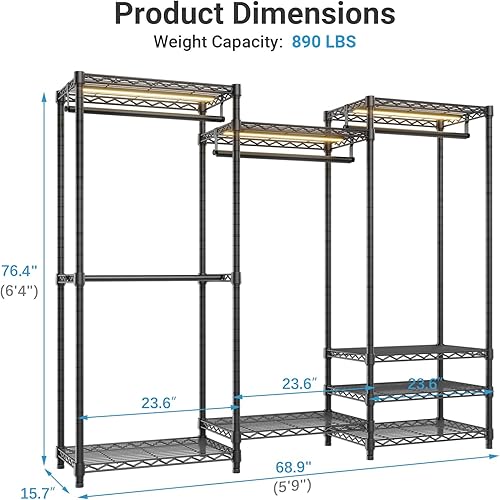 Miniatura 6 de VIPEK V5L - Perchero de ropa resistente con luz LED regulable, 3000 K blanco cálido, armario portátil independiente de metal para colgar ropa, carga