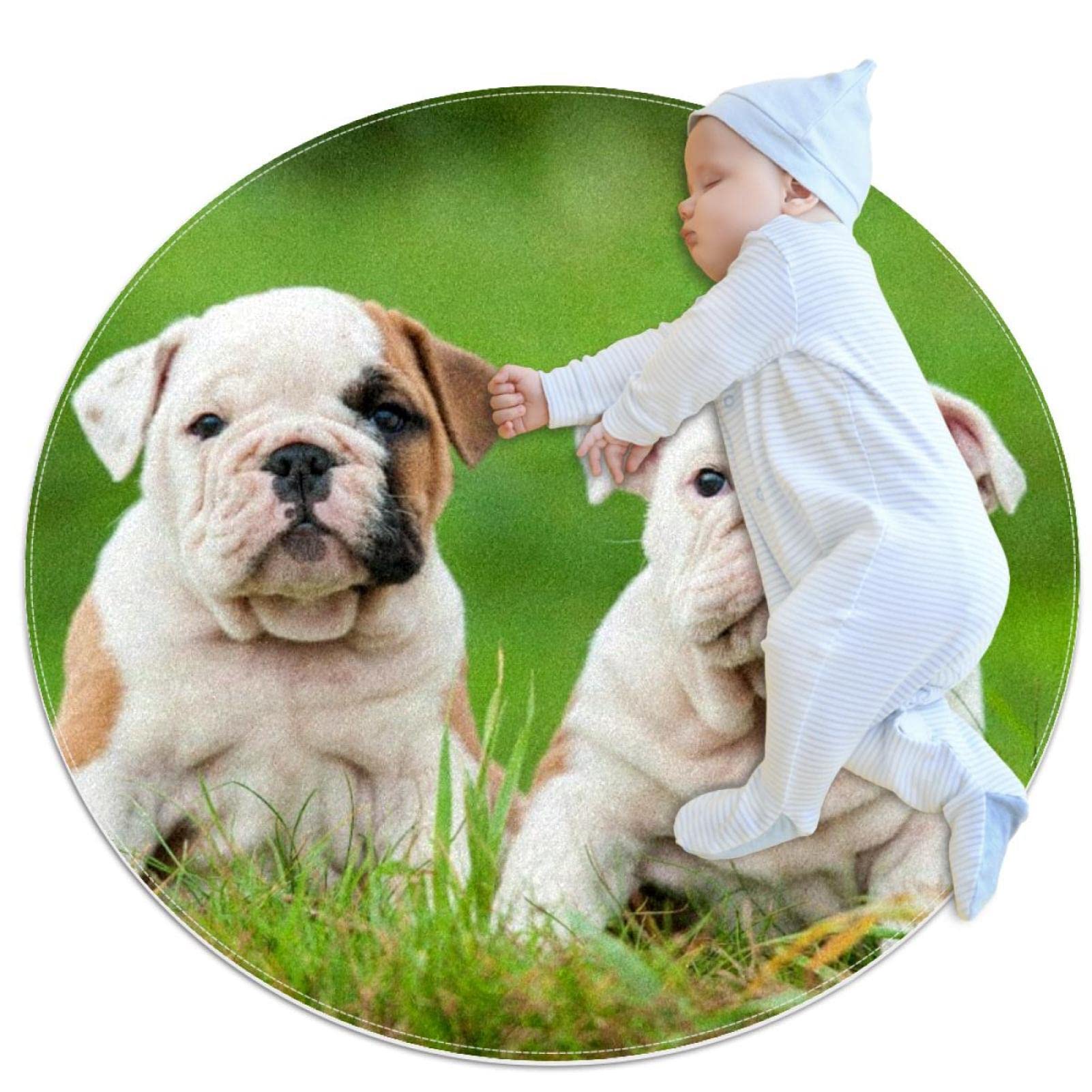 Tapis rond pour enfants JDEZ motif bulldogs 80x80cm
