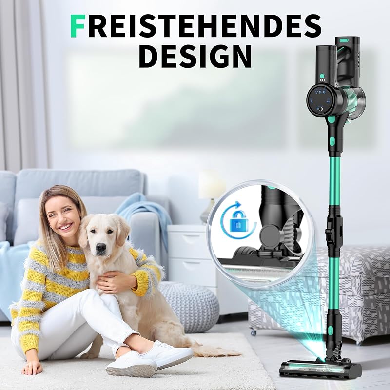 Sanfnz 45000 Pa Vezeték Nélküli Porszívó - 550W Motor, 65 Perc Üzemidő, 1,5L Tartály, LED Kijelző, 3 Fokozat, Extra HEPA Szűrők, Zöld