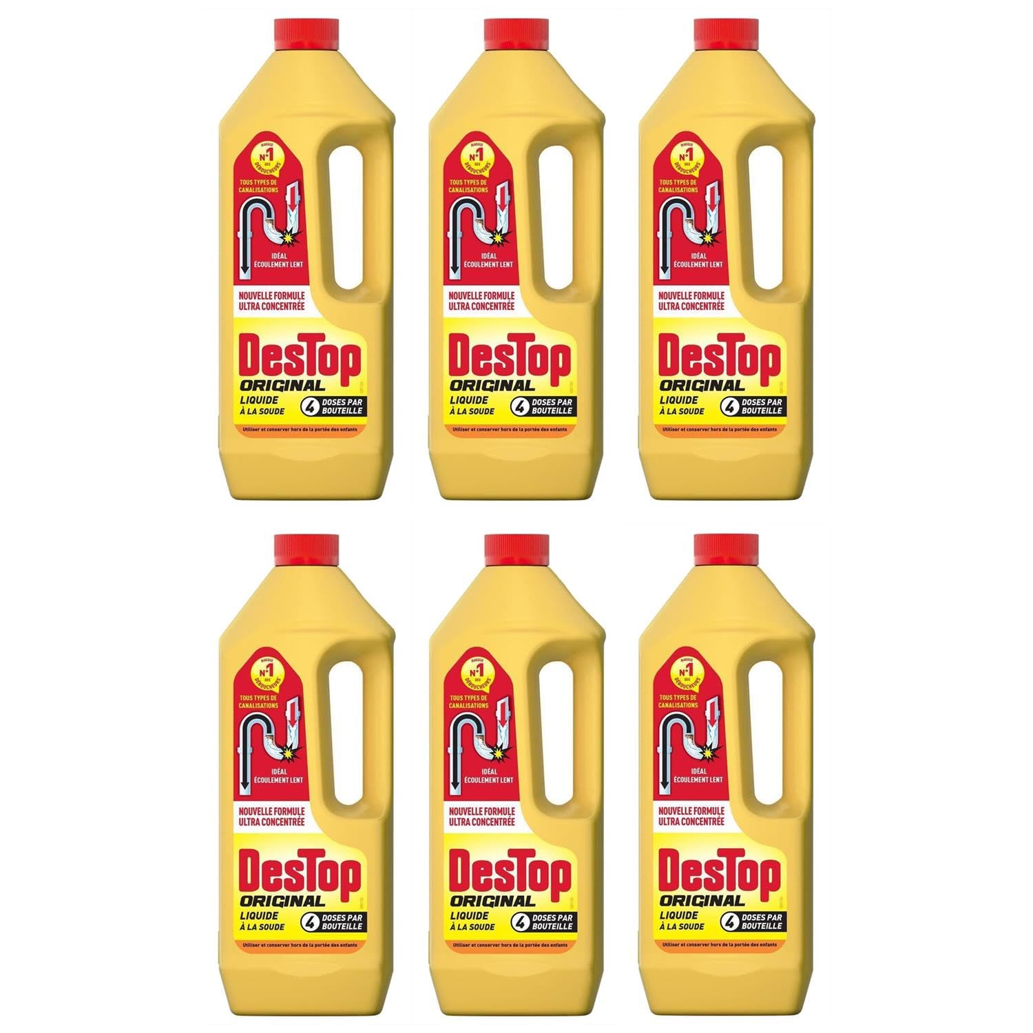 DESTOP - Desatascador líquido original – 4 dosis por frasco de 950 ml – Juego de 6