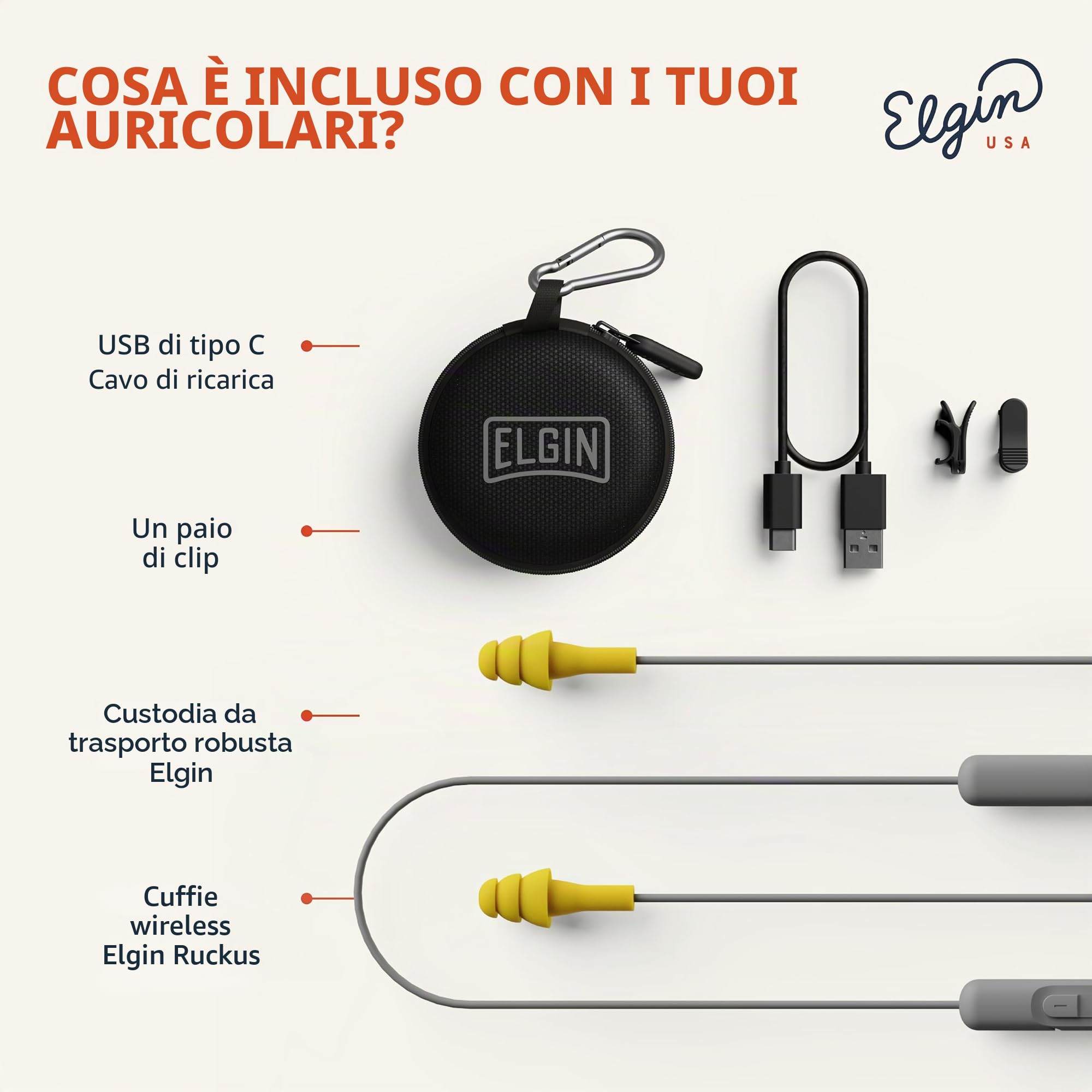 Elgin Ruckus - Auricolari Bluetooth wireless, 25 dB, riduzione del rumore, microfono con cancellazione del rumore, batteria 12 ore, IP65, protezione acustica conforme OSHA, sicurezza sul lavoro