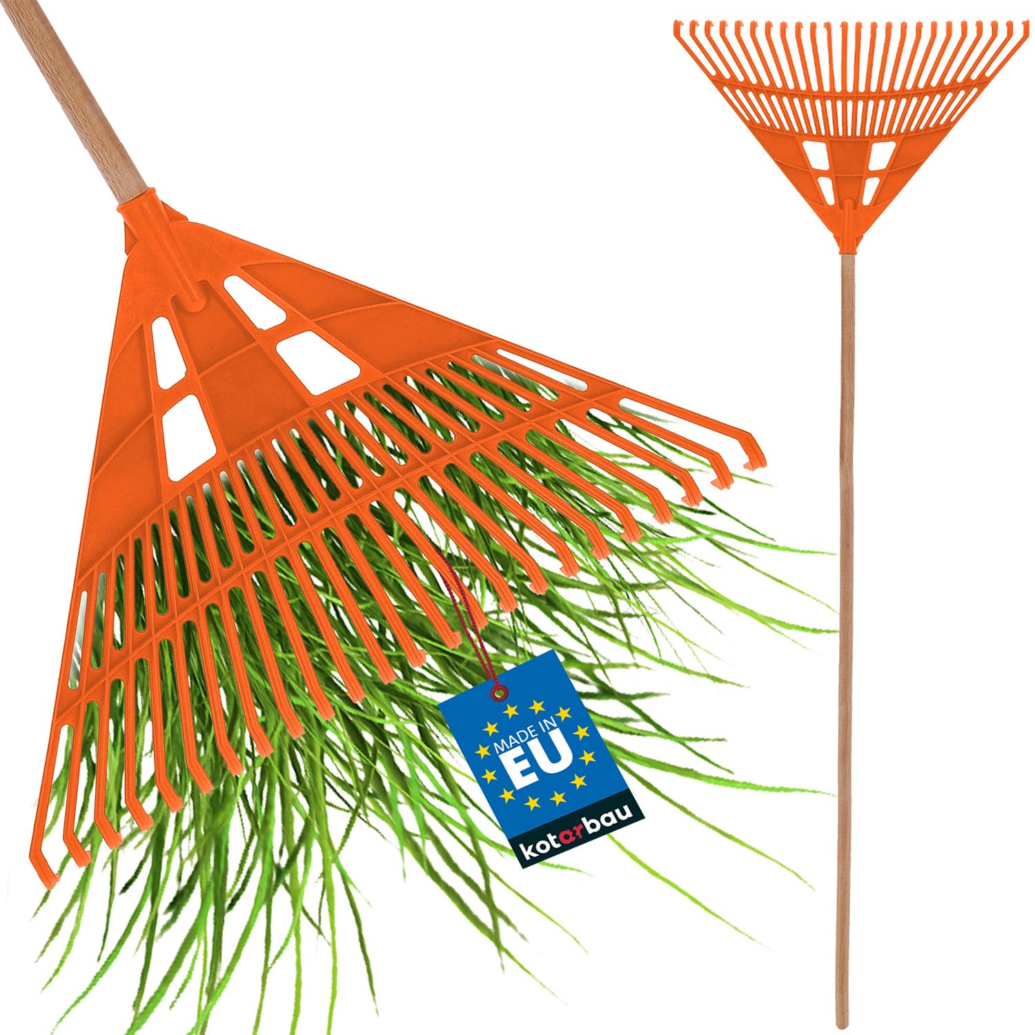 KOTARBAU® Rastrillo Jardín - Plástico - 61 cm - Naranja - con Mango - Rastrillo para Césped - Rastrillos - Ligero Y Resistente - Herramienta para Jardinería