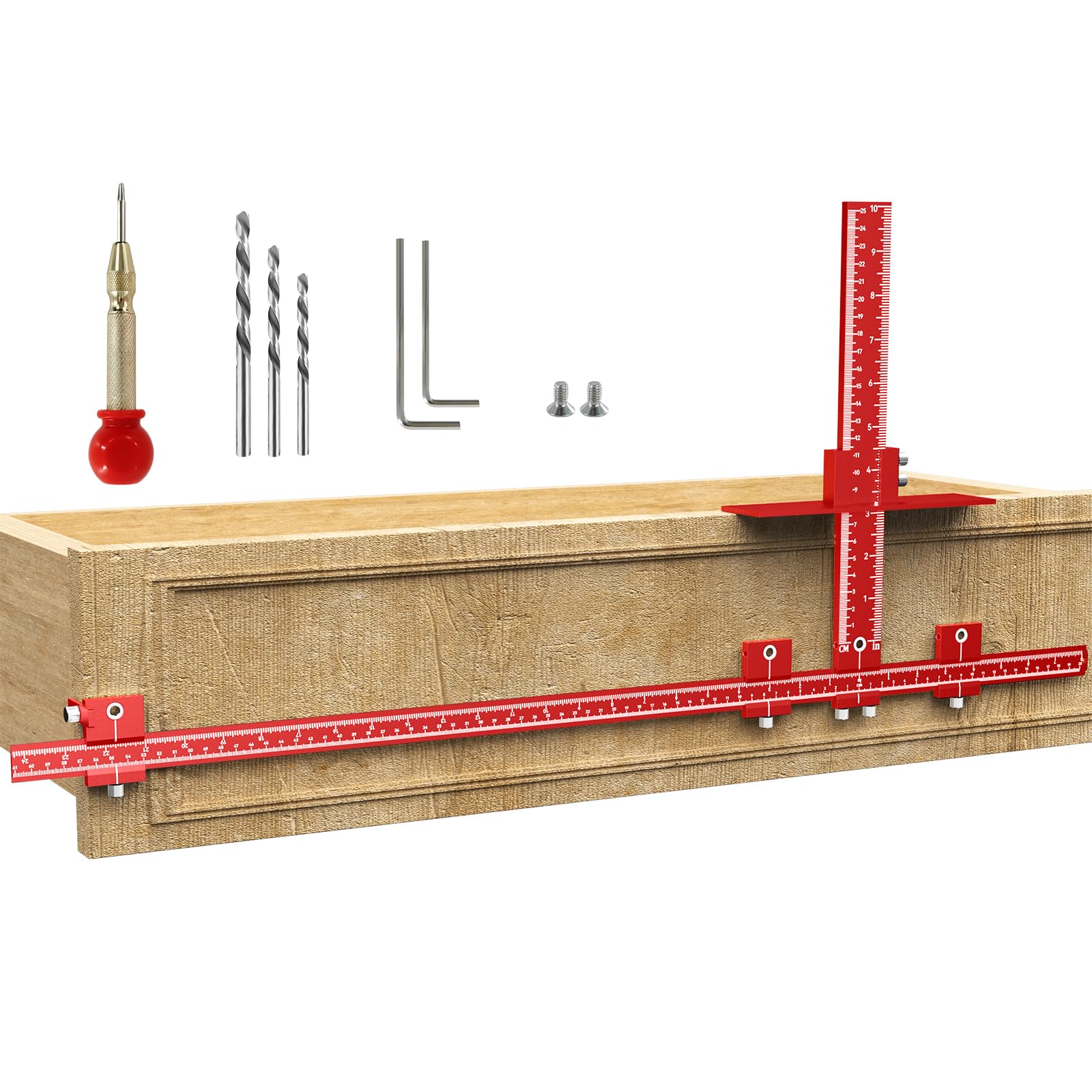 Extended Cabinet Hardware Jig Kit, 32-inch & 16-inch Detachable MAX Cabinet Handle Jig with Auto Center Punch, Aluminium Alloy Cabinet Handle Template