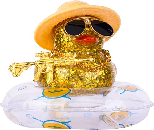 Decoración de tablero de pato de goma para automóvil, adornos coloridos para automóvil con accesorios especiales, mini anillo de natación, gafas de