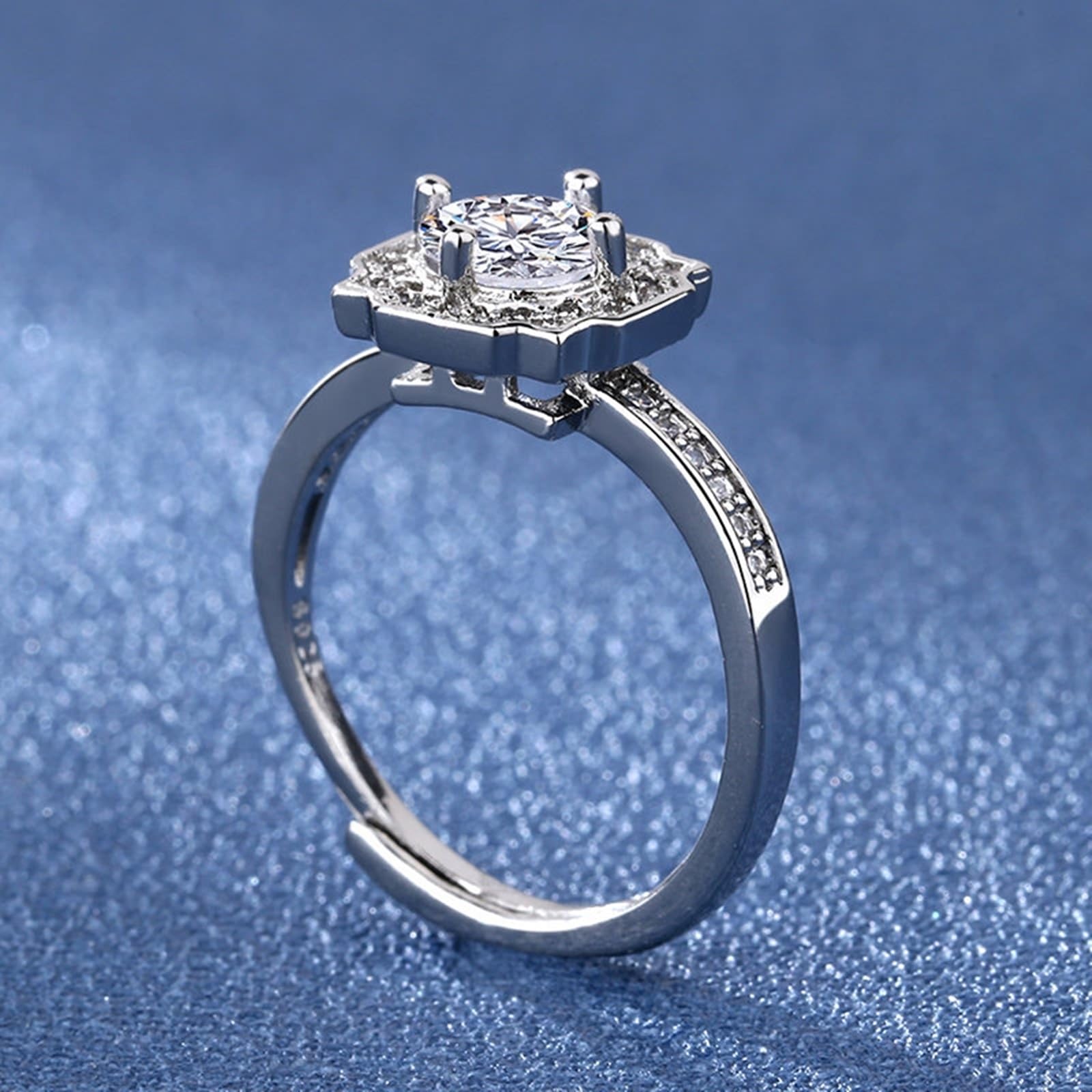 Modny pierścionek unikalna obrączka ślubna z białego złota 18K laboratoryjny diament kwiat z cyrkonią rozmiar H 1/2 moda dla cioci biżuteria noworoczna