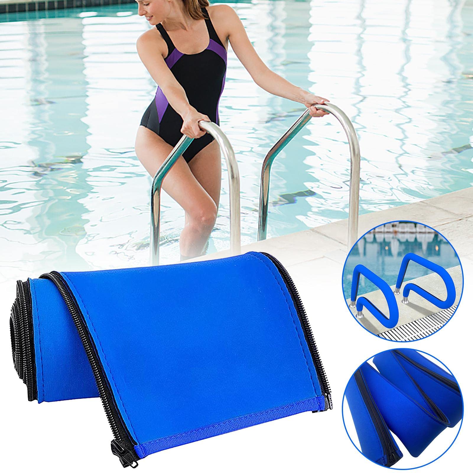 A/R protection pour rampe piscine, main courante piscine | Manchon coulissant zippé en néoprène pour échelle piscine - Housses antidérapantes - Bleu
