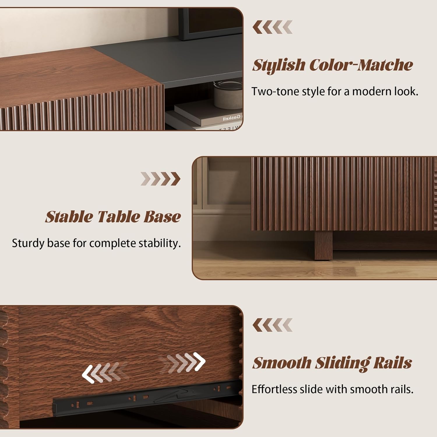 78.8 Inch TV Stand with Storage Cabinets for Living Room, TVs Media Console Entertainment Center with Drawers, Wood Fluted Television Stands with Open Shelves for Bedroom, Dark Brown Walnut