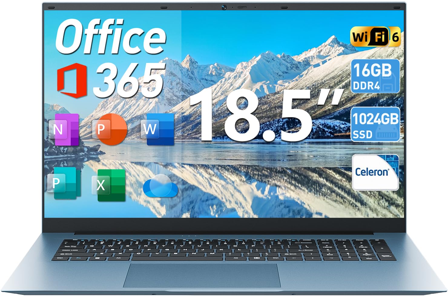 SGIN Windows 11 Laptop, 18.5 Inch Laptops 16GB RAM 1024GB SSD, Office 365, Celeron N5095 Quad-Core(Up to 2.9GHz), Cooling Fan, WiFi 6, 8000mAh, HDMI, Business Student Computer for Work, School