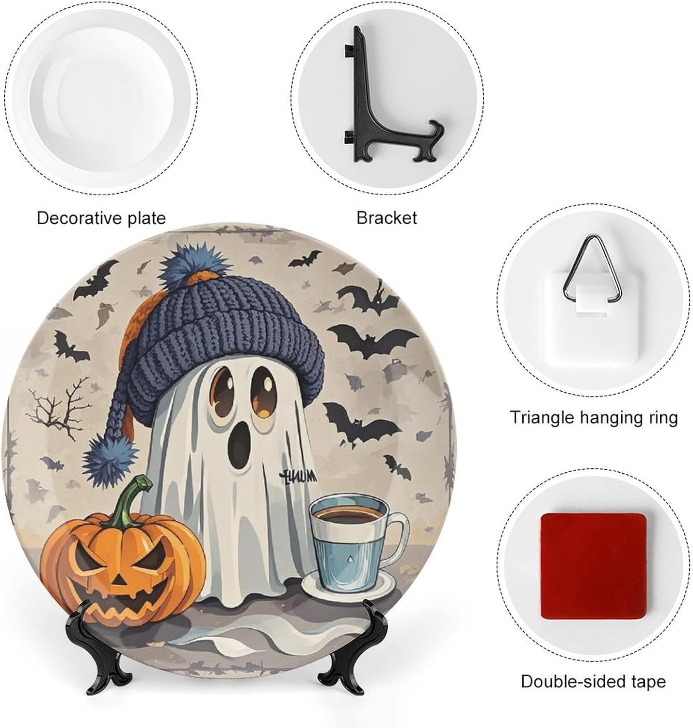 Coffee Lover Ceramic Decorative Plate for Home, Bone China Plates | Chinese Style Decorative Dish with Stand, Dinner Plates Art Crafts for Wall Decor, Collections Plate with Hook 10inch