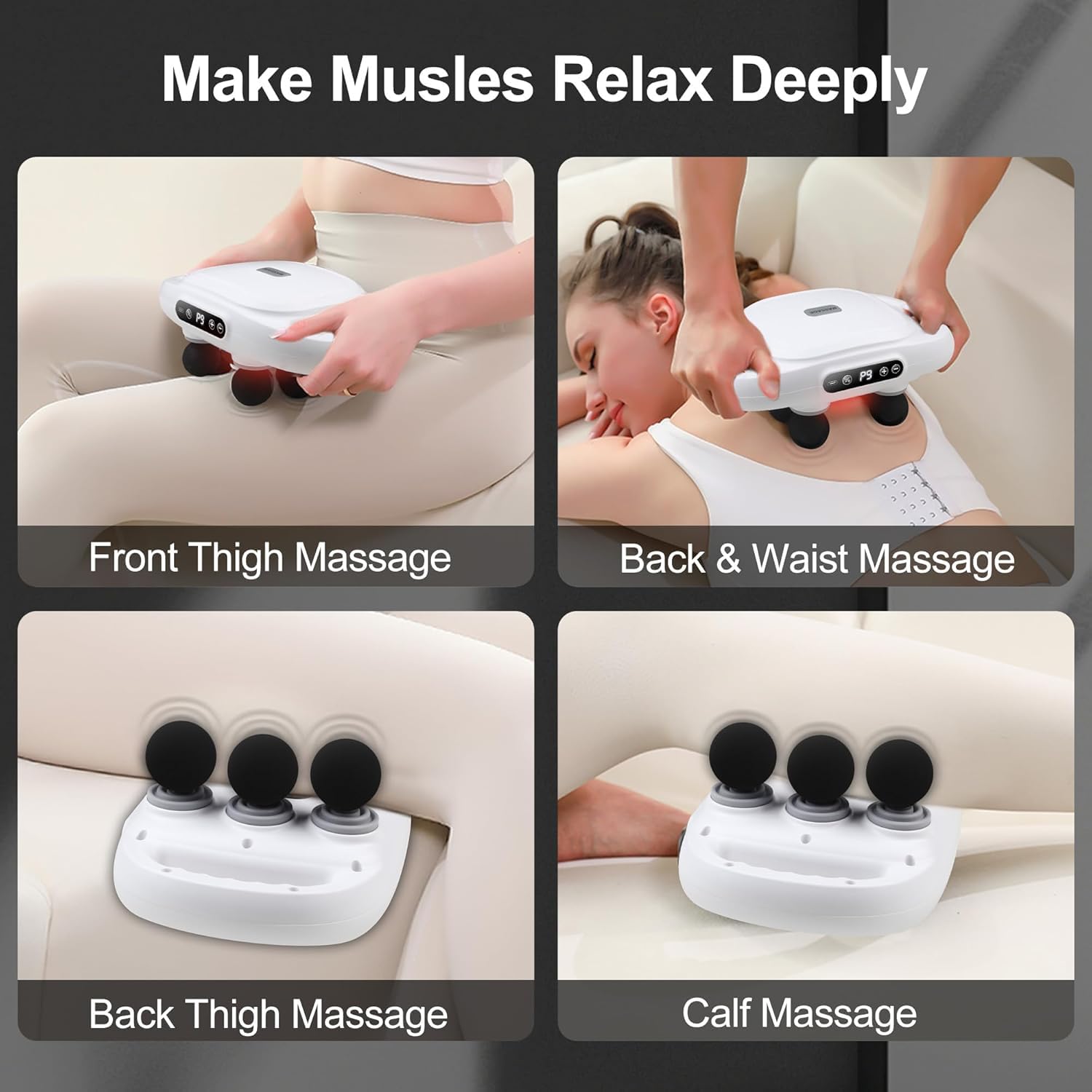 JINPRI Deep Tissue Massage Gun with 4 Interchangeable Heads - Muscle Massager for Back, Neck, and Body Pain Relief Rechargeable, Quiet, and Lightweight Therapy Device (6-Head) 3