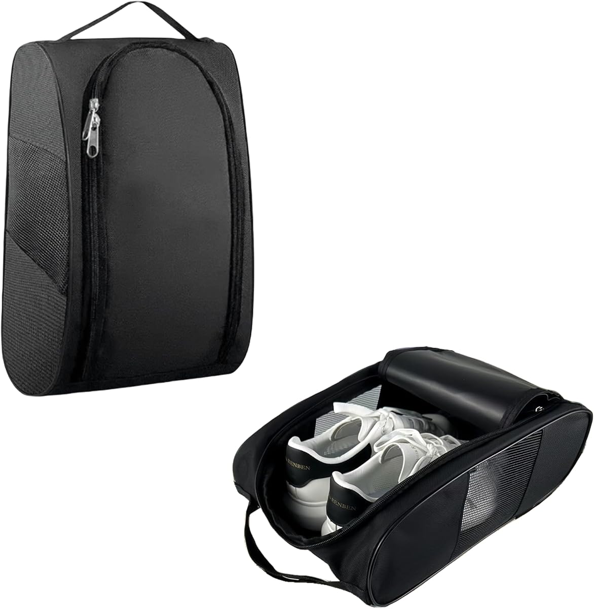 Portable Oxford Golf Shoes Bag, Sports Shoe Bag with Ventilation, Waterproof Travel Shoes Bag, Shoes Storage Organizer with Zipper Closuren for Outdoor, Sports, Golf, Travel, Gem (Black2)