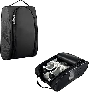 Portable Oxford Golf Shoes Bag, Sports Shoe Bag with Ventilation, Waterproof Travel Shoes Bag, Shoes Storage Organizer with Zipper Closuren for Outdoor, Sports, Golf, Travel, Gem (Black2)