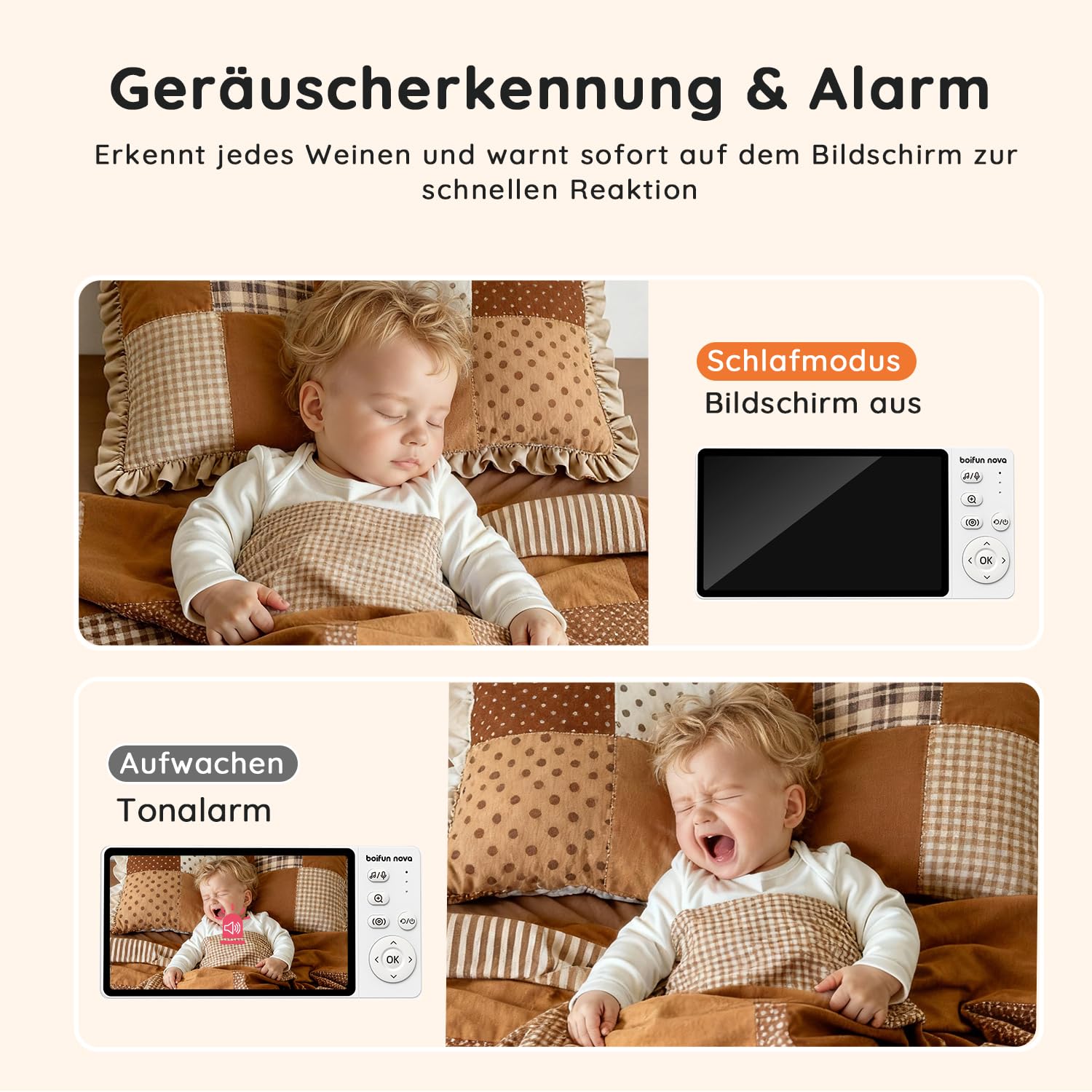 5" Babyphone mit Kamera, Ohne WLAN, 1080P IPS Baby Monitor | Unsichtbare Nachtsicht, VOX Sprachaktivierung, Zwei-Wege-Audio, Schlaflieder, 20 Stunden Akkulaufzeit und Plug & Play