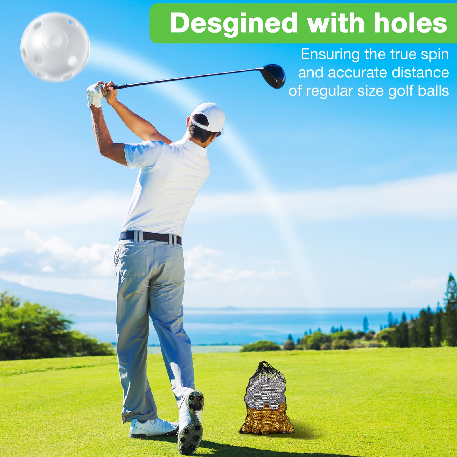 MiniInflat Paquete de 80 pelotas de golf para práctica, vuelo limitado, 42 mm, para entrenamiento de golf, flujo de aire, bola de plástico hueca para mujeres y hombres, interior y exterior, campo de