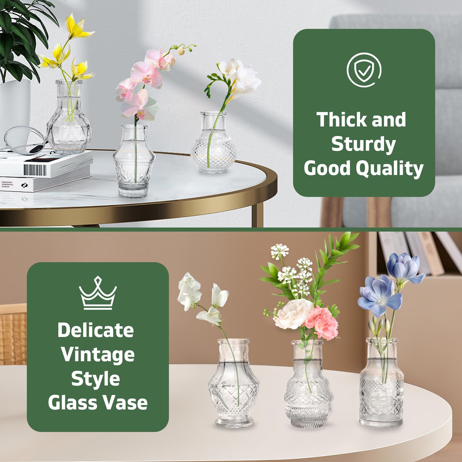 Set van 10 mix glazen vaasjes met goud accent - Feline Styling