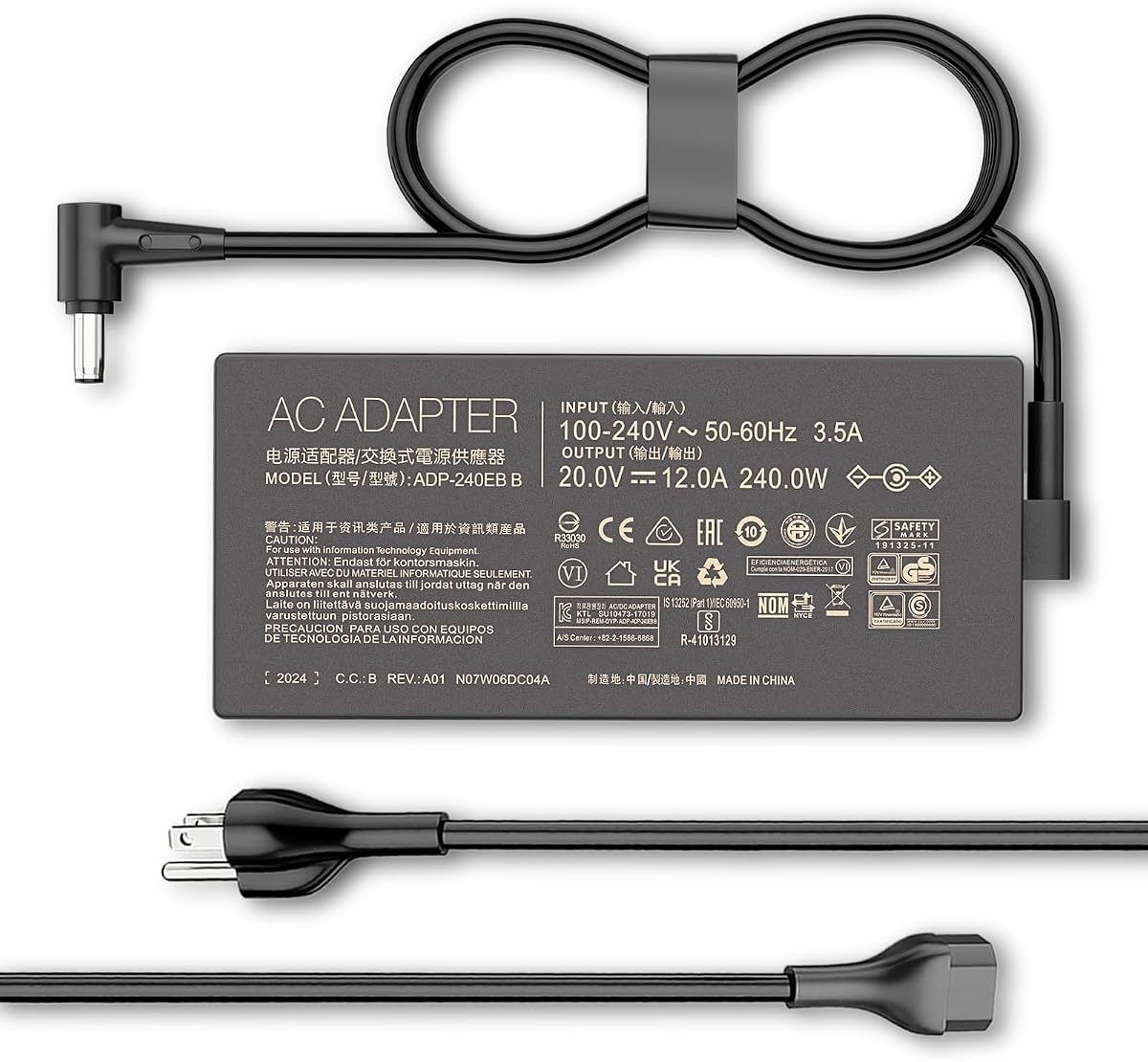 240W ADP-240EB B Laptop Charger Compatible with ASUS Zephyrus G14 G16 M16 Duo 15 TUF Gaming F17 F15 A15 F16 A17 ROG Strix Scar 15 17 G15 G17 Vivobook Pro 16X Power AC Adapter (6.0×3.7mm Round Tip)
