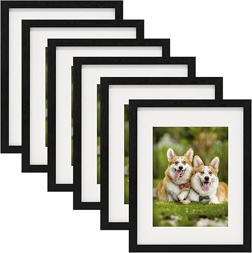 Vista 40 de Juego de 6 marcos de fotos de 6x6, marcos de fotos de grano de madera rústica para montaje en pared de galería o exhibición de mesa Madera