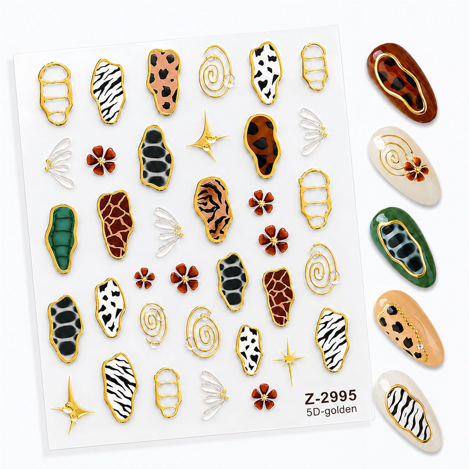 3 Sheets Nail Art Stickers, Leopard Zebra Print Self Adhesive Decals for Women, DIY Nail Designs for Parties, Fashion Nail Stickers Set-image-49